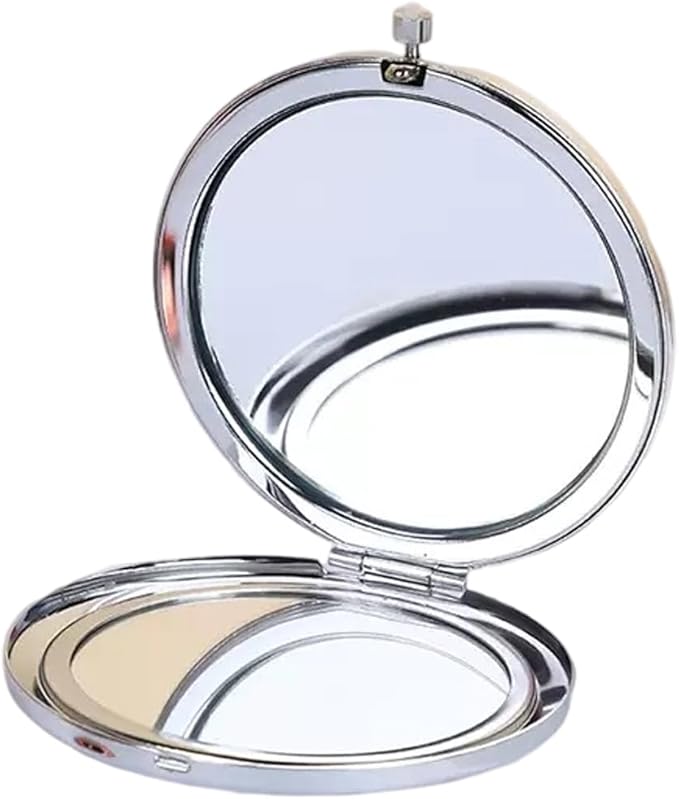 Silver Compact Mirror for Purse, Double-Sided 1X/2X Magnifying, Portable Travel Makeup Mirror, Folding Mini Pocket Mirrors(Silver)