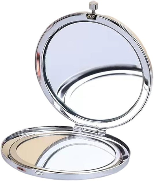 Silver Compact Mirror for Purse, Double-Sided 1X/2X Magnifying, Portable Travel Makeup Mirror, Folding Mini Pocket Mirrors(Silver)