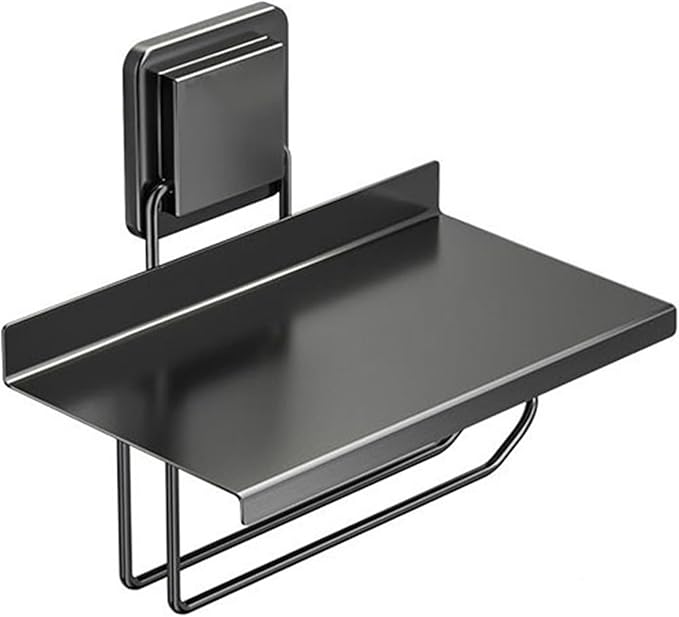Bathroom Shelf, Stainless Steel Toilet Roll Holder, Modern Wall Mounted Toilet Roll Holder Rack with Shelf, No Drill Bathroom Tissue Rack Storage Dispenser,Wall Shelves for Bathroom(Black)