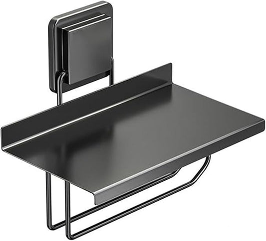 Bathroom Shelf, Stainless Steel Toilet Roll Holder, Modern Wall Mounted Toilet Roll Holder Rack with Shelf, No Drill Bathroom Tissue Rack Storage Dispenser,Wall Shelves for Bathroom(Black)