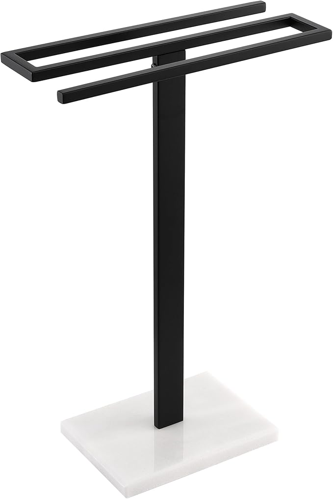 KES Black Hand Towel Holder, Free Standing Towel Rack Towel Stand S-Shape with Marble Base for Bathroom Countertop SUS304 Stainless Steel Matte Black, BTH223-BK