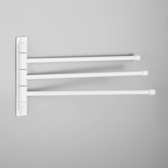 GERZWY Bathroom Hand Towel Rack 3-Bar Folding Arm Swivel Hanger Wall Mount Bath Towel Holder Stainless Steel Swing Out Towel Bar, White