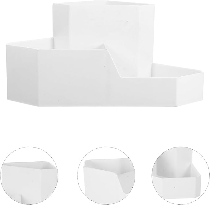 Cabilock White Plastic Makeup Organizer Box Multipurpose Storage for Skincare Bathroom Organizer and Makeup Brush Holder with Corner Design