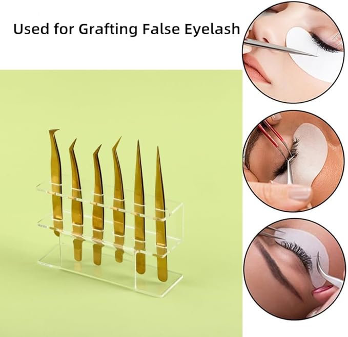 Acrylic Tweezers Holder, 6 Holes Tweezers Stand Display Organizer for Eyelash Extension Supplies Accessories Grafting Beauty Tools (6 Holes Transparent)