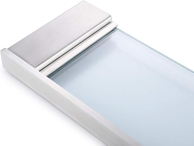 QT Modern Bathroom Glass Shelf - Wall Mounted, Brushed Finish, Made from Stainless Steel, Water and Rust Proof, Easy to Install