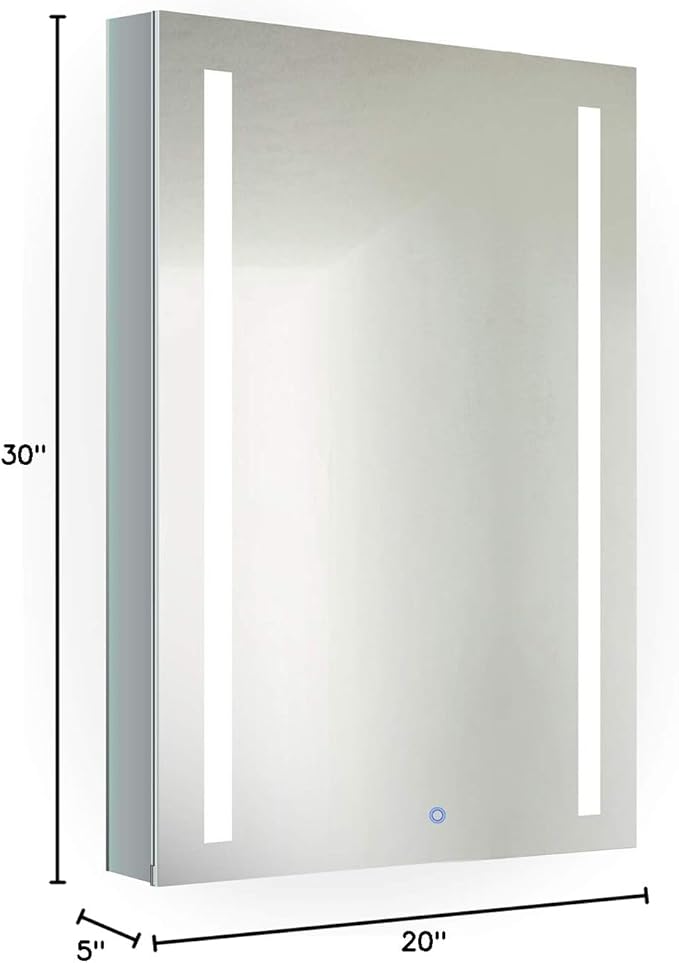 Krugg Kinetic LED Medicine Cabinet| Recessed or Surface Mount Mirror Cabinet w/Dimmer & Defogger (20"x30" Left Hinge)