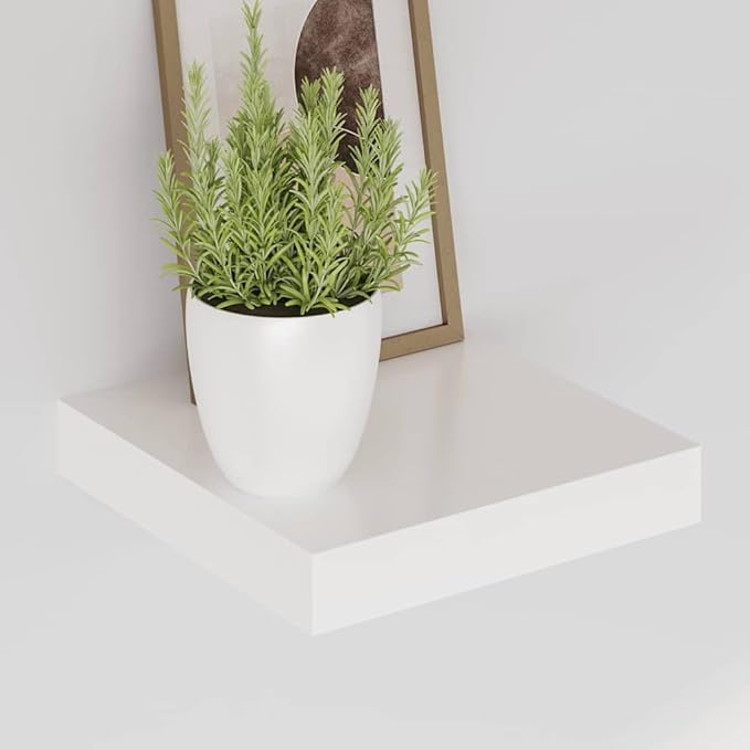 Floating Wall Shelf, 9.3 inch Square Honeycomb MDF Display Shelves for Bedroom Living Room, Modern High Gloss White Wall Mounted Storage Organizer