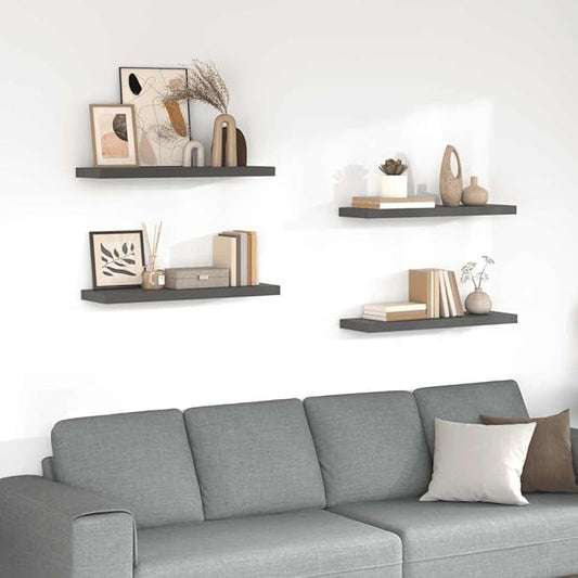 Floating Wall Shelves Set of 4, Modern High Gloss Gray Display Shelves 31.5x9.3 Inches, Invisible Mounting for Living Room Bedroom, Sturdy MDF Board for Books Decor Awards Photos