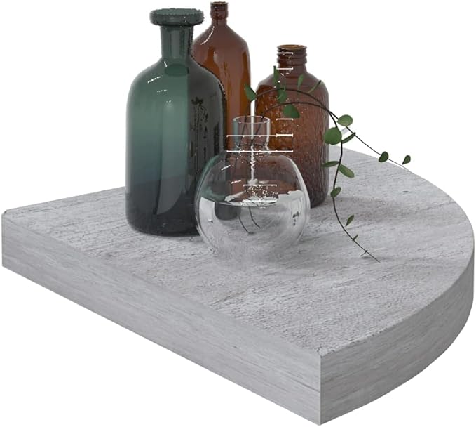 Corner Floating Wall Shelves 4-Pack Concrete Gray 13.7"x13.7"x1.4" MDF Metal Frame Invisible Mount for Bathroom Bedroom Living Room