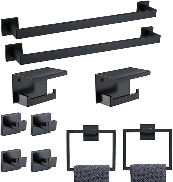 10-Piece Brushed Nickel Bathroom Hardware Set SUS304 Stainless Steel, 2×23.6" Towel Bars, 2 Towel Rings, 2 Toilet Paper Holders & 4 Towel Hooks Wall Mounted Bathroom Accessories Set