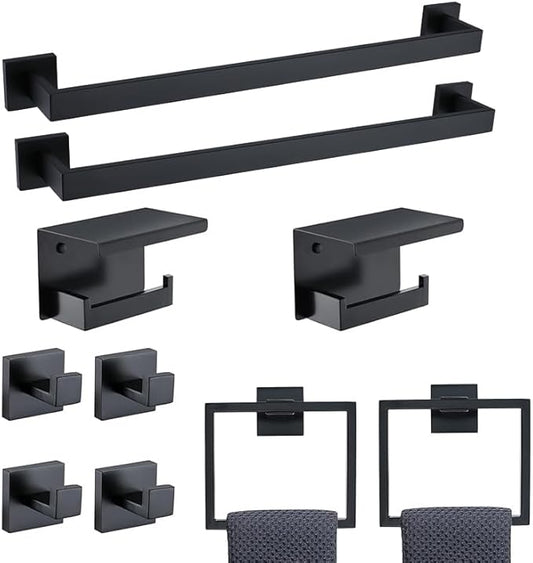 10-Piece Brushed Nickel Bathroom Hardware Set SUS304 Stainless Steel, 2×23.6" Towel Bars, 2 Towel Rings, 2 Toilet Paper Holders & 4 Towel Hooks Wall Mounted Bathroom Accessories Set