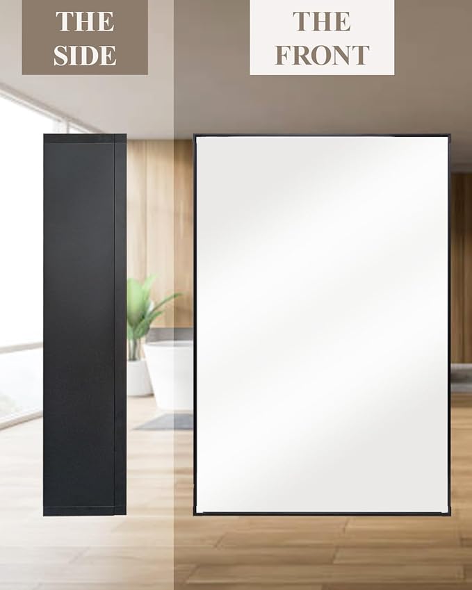 ANTIS'S HOME Medicine Cabinet, Non-recessed Matte Black Aluminum Bathroom Mirror with Storage, 16 x 24 inch Mirror Cabinet Wall Mounted Storage Cabinet, Rectangle Modern Vanity Cabinets