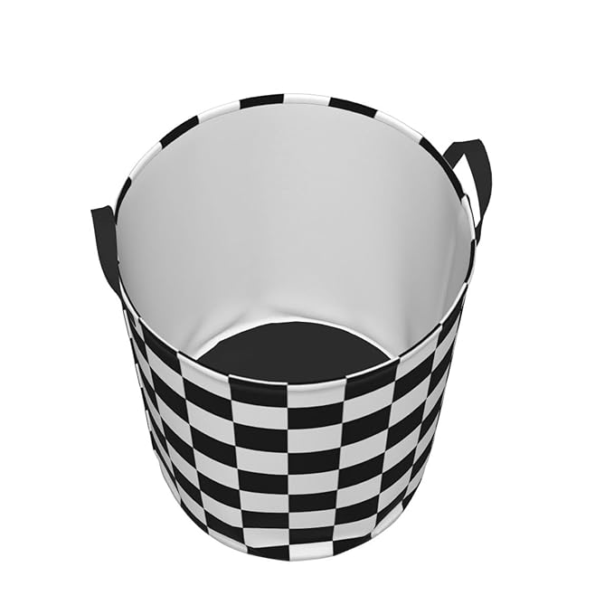 Black And White Checkered Pattern Round Laundry Hamper Checkerboard Storage Basket Toys Clothes Organizer Bin For Home Bathroom Bedroom Dorm Nursery, 38l
