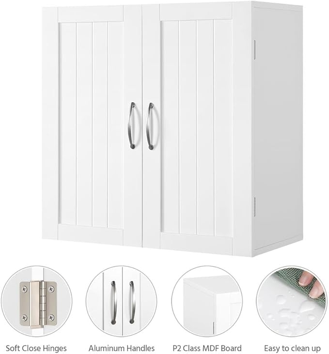 Yaheetech Bathroom Wall Cabinet, Medicine Cabinet with 2 Doors and Adjustable Shelf Cupboard Unit, Over The Toilet Storage Organizer for Living Room, Kitchen, Laundry