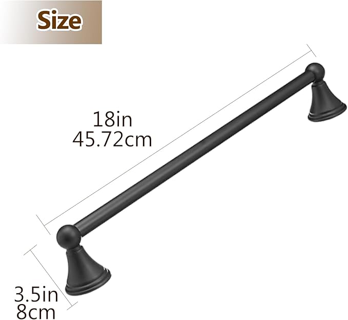 18-Inch Wall Mounted Towel Bar, Flat Black Towel Rack, Bathroom Towel Holder for Hand Towels, Modern Bathroom Towel Bar