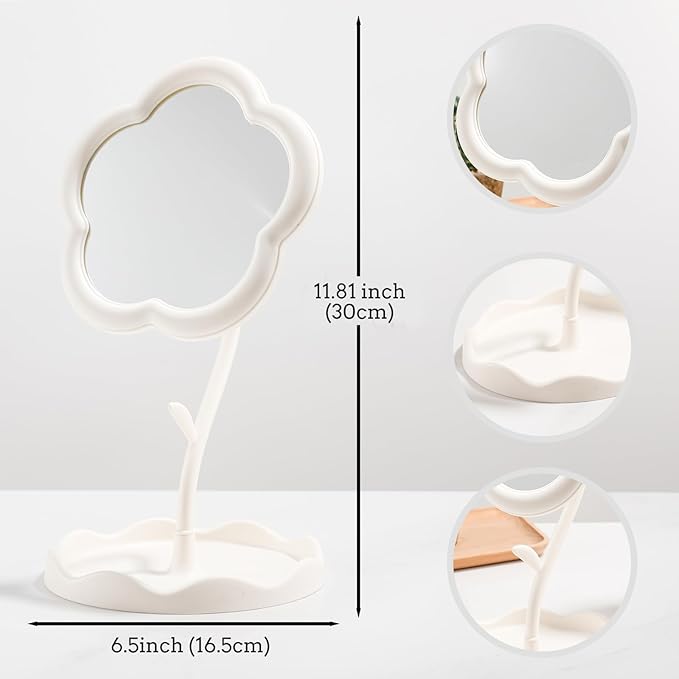 LONGSHENG - SINCE 2001 - White Desktop Makeup Mirror Flower Compact Mirror Children's Room Decor Bathroom or Bedroom Birthday Party Favors Birthday for Girls Women