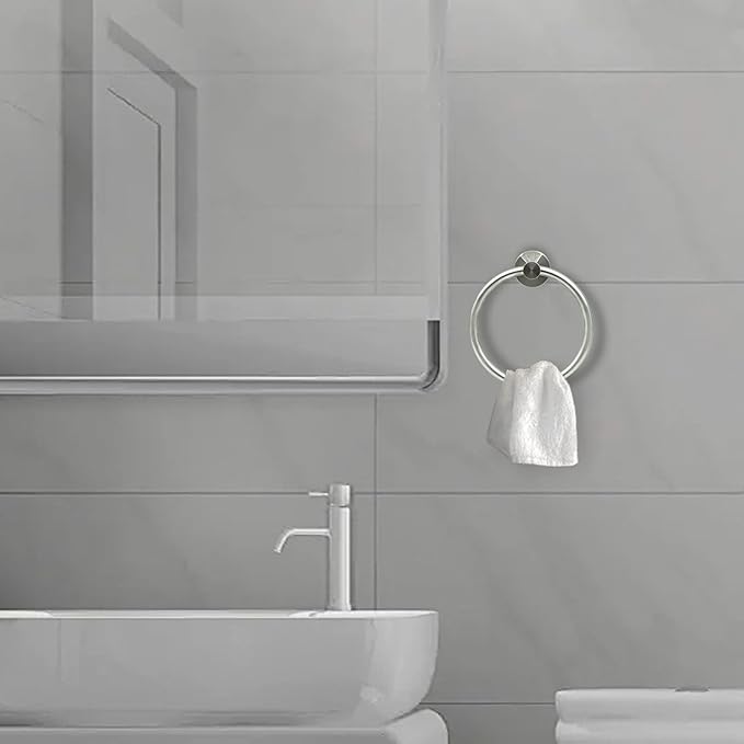 Brushed Nickel Hand Towel Ring - Simple Round Towel Hanger for Bathroom Wall Mounted, Stainless Steel SUS 304