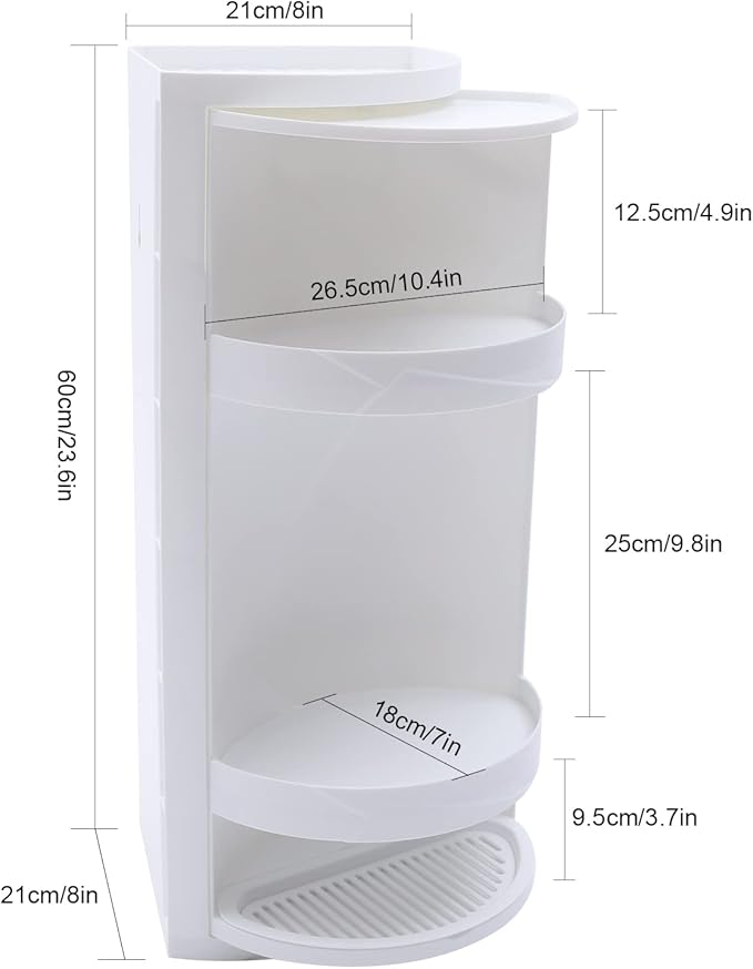 Bathroom Storage Corner Vanity Cabinet, 8"x8"x23.6" Rotating Organizer 3-Tiered Storage Cabinet Countertop Storages or Wall Shelf Rotating Triangle Scalloped Shelf Hidden Storages Rack