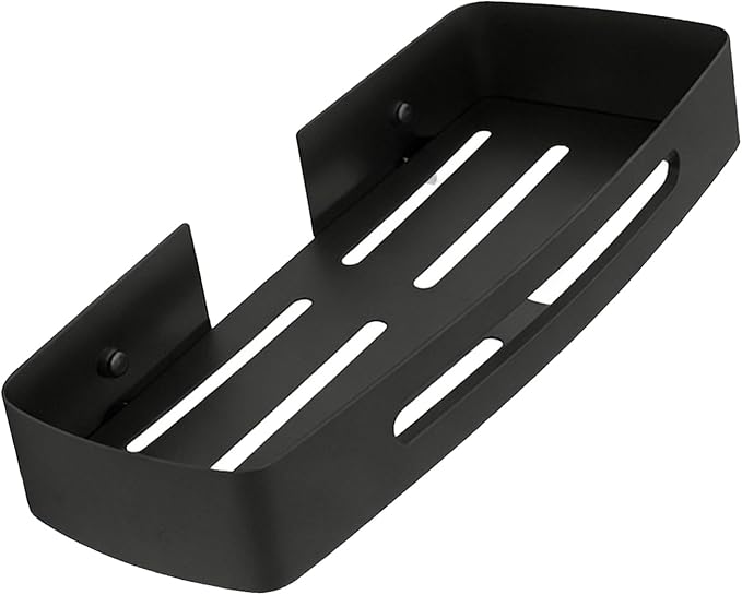 YUYTE Bathroom Shelf, Matte Black Wall Mounted Stainless Steel Storage with No Drill Installation, for Toiletries in Showers or Sinks (Black Single Layer Rack (No Drill Installation))