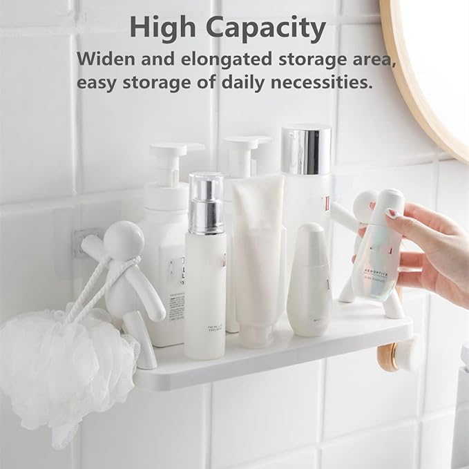 Bathroom Shelf Wall Mounted,Punching-Free Bathroom Storage Rack,Humanoid Storage Shelf,Large Capacity Storage for Multiple Scenes (White)