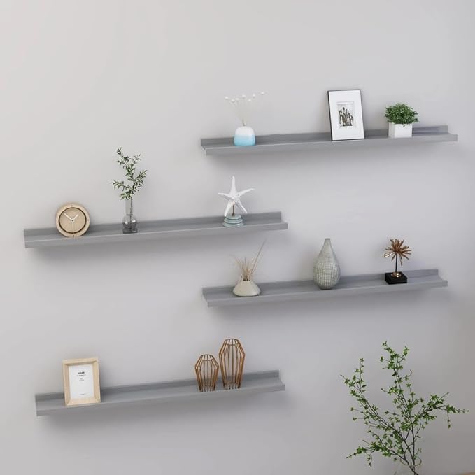 Wall Shelves 4 pcs Gray 31.5x3.5x1.2 Inches MDF Floating for Living Room Bedroom Storage, Decorative Display Shelves for Plants Books Decor