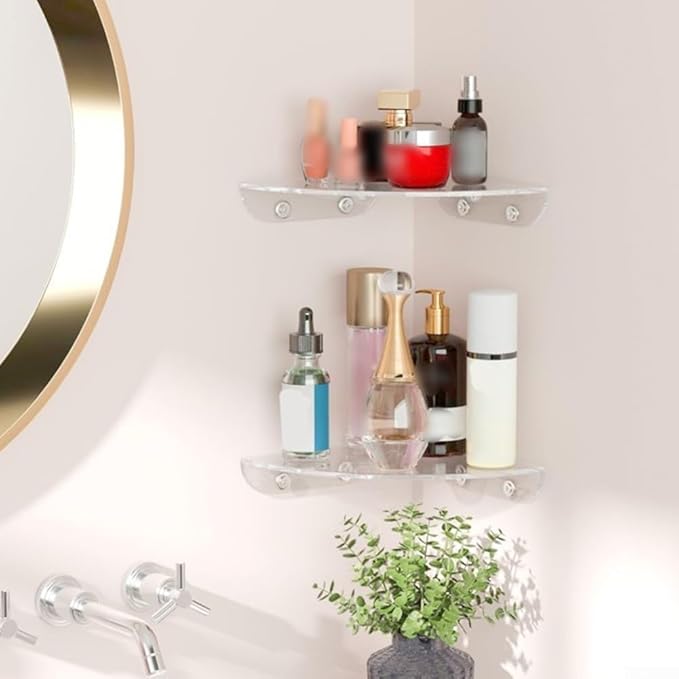 Iridescent Acrylic Corner Shelves Set of 2 for Wall Mounted Storage and Space Saving in Bathroom Kitchen Bedroom Office (transparency)