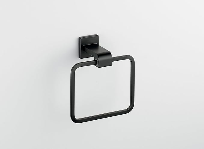 Delta Ara (1-Pack) Hand Towel Holder Matte Black Towel Racks for Bathroom Wall Square Towel Ring Holder for Bath Towel Hanger for Kitchen, Bathroom Accessories 77546-BL