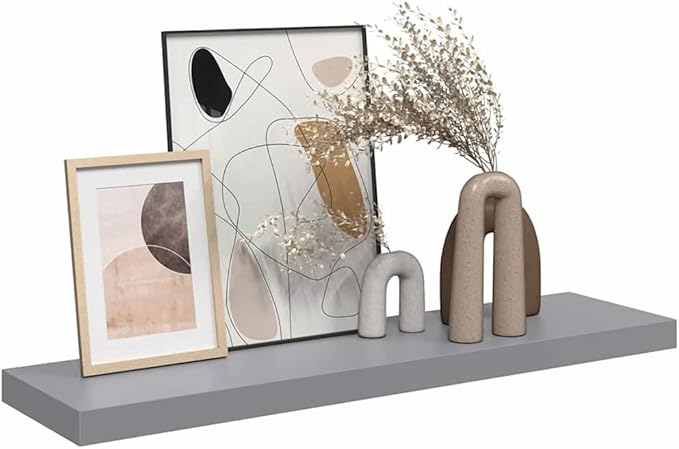 Floating Wall Shelf 35.4 inch Modern Gray Decorative MDF Rectangular Display Ledge for Living Room Bedroom Office Storage