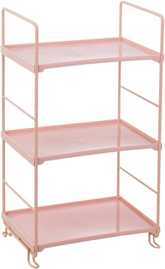 WFF Corner Storage Rack, 3 Levels Open-Save Space-Multi-Purpose Household Organizer Suitable for Bathroom, Office, Bedroom, Living Room (Color : Pink, Size : Rectangle)