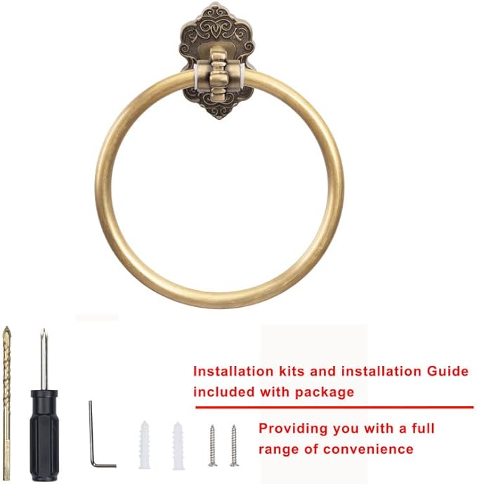 SDH Bathroom Towel Ring - Vintage Style Antique Brass Towel Hanger - Wall Mount Kitchen & Bathroom Hand Towel Holder - Pack of 1 Heavy Duty Decorative Aluminum Hanging Ring for Bathroom Towel Storage