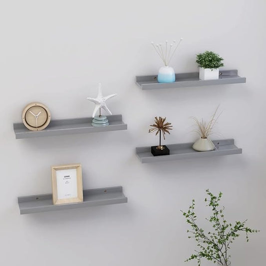 Wall Shelves 4 pcs Gray Floating for Wall Decor, 15.7x3.5x1.2 Inches MDF Storage for Living Room Bedroom Kitchen, Easy Install Display Shelves for Plants Books Decorations