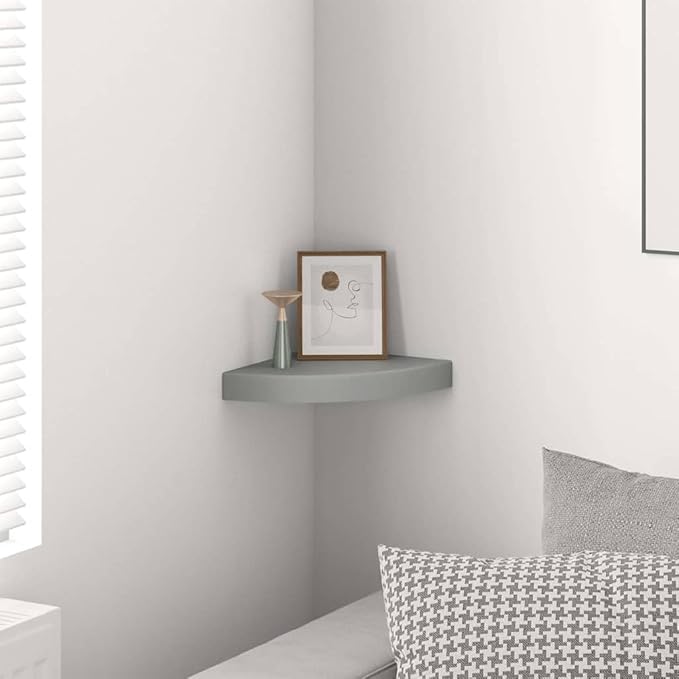 Floating Corner Shelf, Modern Grey Honeycomb MDF Wall Mounted Corner Organizer for Living Room Bedroom Office, Space-Saving Display Storage Shelf