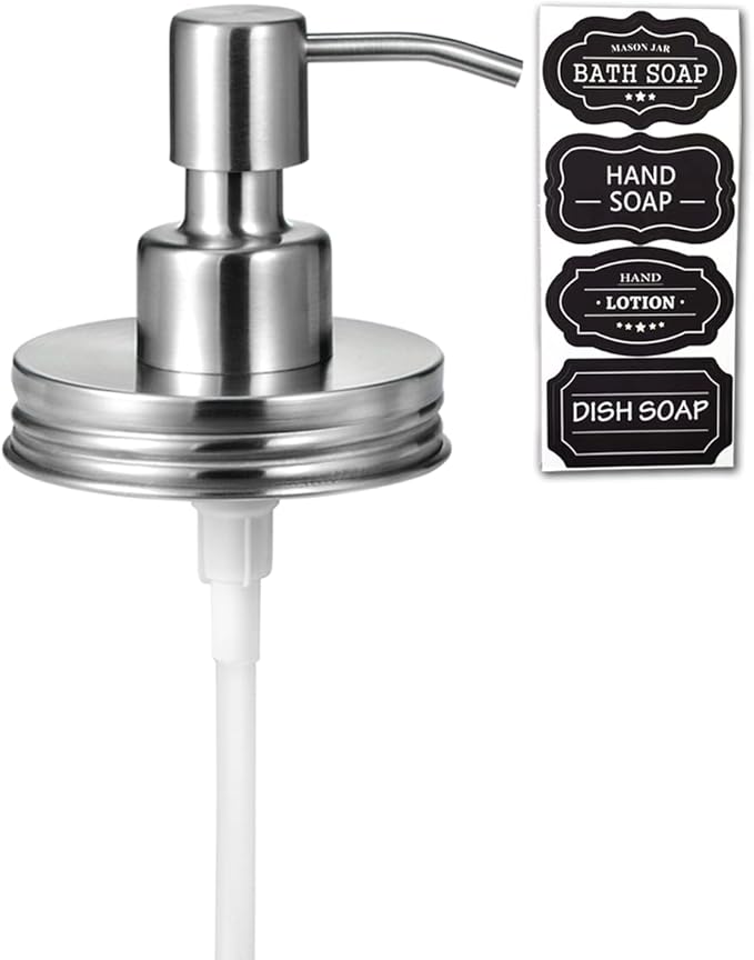 Amolliar Mason Jar Liquid Soap Dispenser Pump, Rustproof Stainless Steel Lid, Cute Farmhouse Decor for Kitchen, Bathroom, Refill Soap Pump for Hand Soap, Dish Soap, Lotion Soap, Brushed Nickel 1 Pack