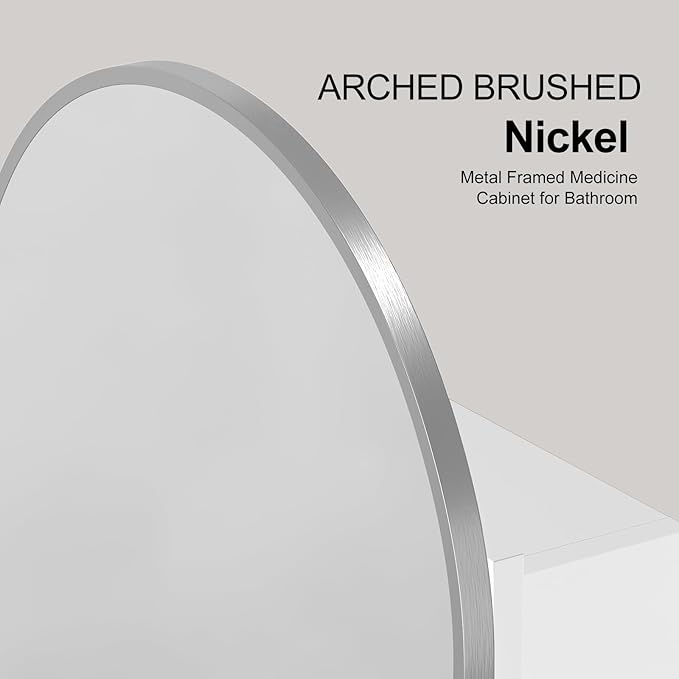 Arched Medicine Cabinet with Mirror,Recessed Medicine Cabinet Mirrors for Bathroom Mirror with Storage,Brushed Nickel Arched Metal Edge,14x18
