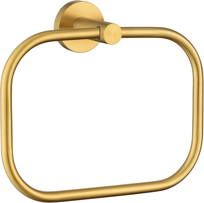 APLusee Square Towel Ring Brushed Gold, 304 Stainless Steel Hand Towel Holder for Bath Kitchen, Wall Mounted