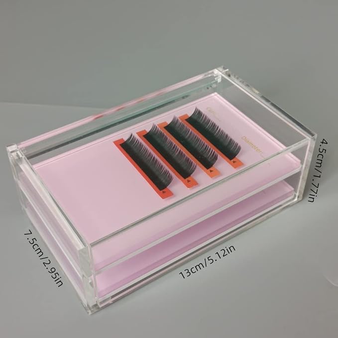 2 Layers Acrylic Eyelash Pallet Organizer Box, Grafting Eyelash Clear Makeup Display Container for False lashes Transparent Storage Case (Pink)