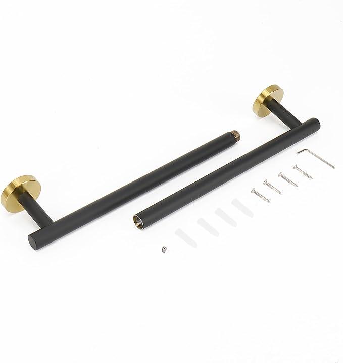 NearMoon Bath Towel Bar, Thicken Stainless Steel Shower Towel Rack Holder Wall Mounted for Bathroom, 24-lnch Overall Length-21-lnch Usable Hanging Space (1 Pack, Matte Black & Gold)
