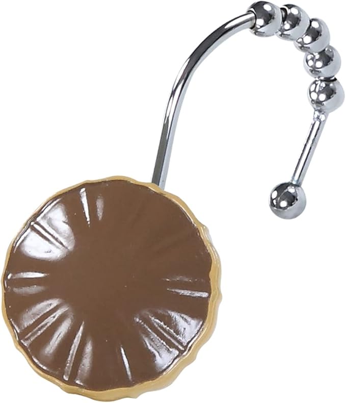 Sterling Brown Decorative Shower Curtain Hooks,Chocolate Roller Ring Balls Designed Hooks for Bathroom Curtains,Set of 12