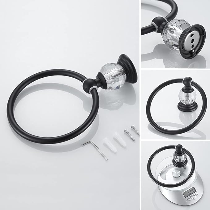 WOLIBEER Crystal Bathroom Hardware, Black 24 Inch Towel Bar Set Toilet Paper Holder Towel Ring Coat Hooks Bathroom Accessories 4 Pieces Wall Mounted
