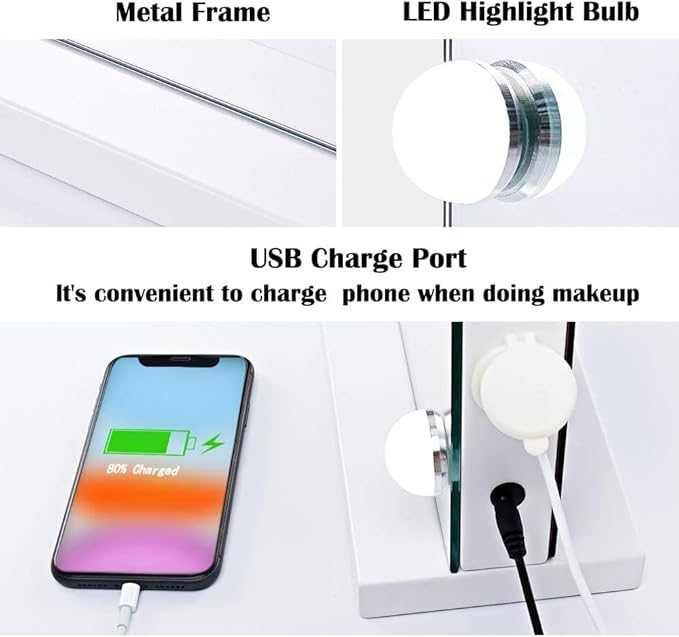 Filytop 22.8"x 18.1" Makeup Mirror with Lights,10X Large Hollywood Lighted Vanity Mirror with 15 Dimmable LED Bulbs,3 Color Modes,Touch Control,Tabletop or Wall-Mounted, White
