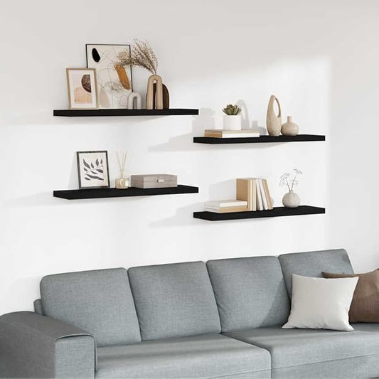Floating Wall Shelves Set of 4, Black Modern Invisible Mounting Display Rack for Living Room Bedroom, 35.4 x 9.3 Inches, Honeycomb MDF and Metal Frame, Holds 22lb Each