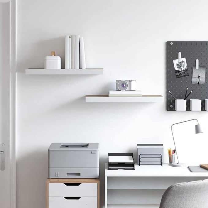 Floating Wall Shelves Set of 2, Modern Oak and White Honeycomb MDF Display Shelves for Living Room, Bedroom and Office, Decorative Wall Mounted Storage Shelf 23.6 Inch
