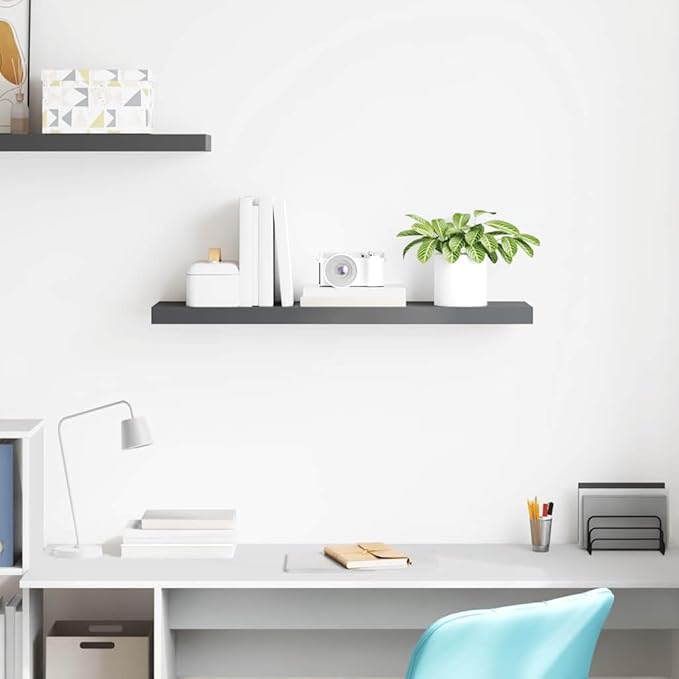 Floating Wall Shelf 35.4 Inch, High Gloss Gray Modern Display Shelf with Invisible Mounting, Sturdy Honeycomb MDF for Living Room, Office Decor, Holds 22 lbs for Books, Awards, Collectibles