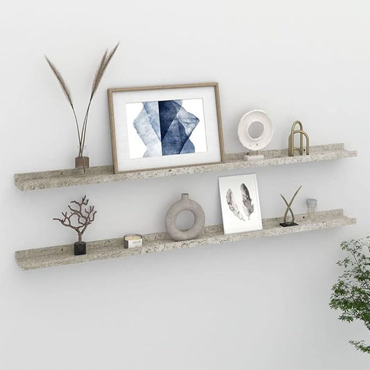 Concrete Gray Wall Shelves 2 Pack 45.3 inch Industrial Floating Shelves for Living Room Bedroom Storage, Heavy Duty MDF Shelving for Decor Books Plants