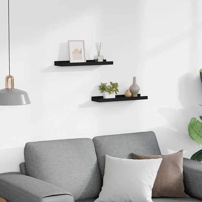 Floating Wall Shelves Set of 2, 15.7 Inch Modern Picture Ledge Shelf for Wall Decor, Sturdy MDF Display Ledges for Photos, Books, and Decorations, Black