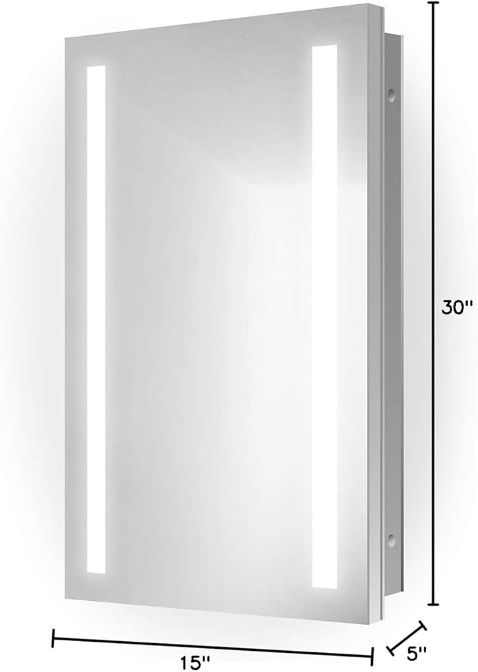 Krugg Kinetic LED Medicine Cabinet| Recessed or Surface Mount Mirror Cabinet w/Dimmer & Defogger (15"x30" Left Hinge)