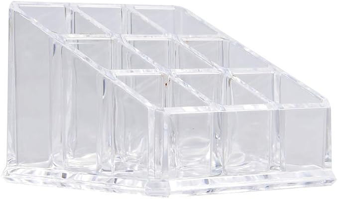 AKOAK 1 Count Transparent Acrylic Trapezoid Nine Grid Lipstick Storage Box, Dressing Table Small Lipstick Shelf Display Stand