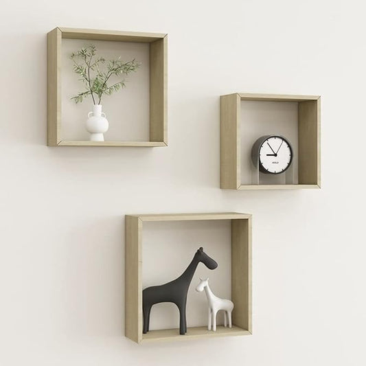 Wall Cube Shelves 3 pcs Sonoma Oak Modern Floating Shelves Set for Living Room Bedroom Decor with Invisible Mounting System for Photos Books Display