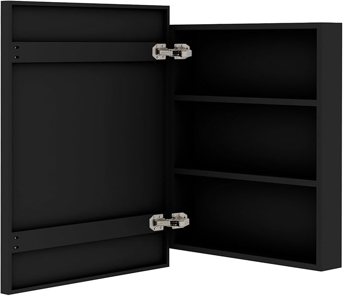 22”x28” Recessed Wood Medicine Cabinet with Mirror for Bathroom – Wall-Mounted Wooden Bathroom Cabinet with Adjustable Storage Shelf (Black, 22“x28)