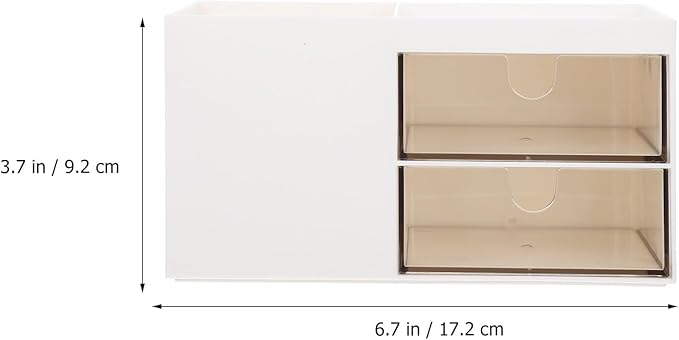 Lurrose Desktop Makeup Organizer Drawer with Multi-grid Plastic Storage Case, Ivory White Vanity Holder for Home and Office Cosmetic and Skincare Accessories